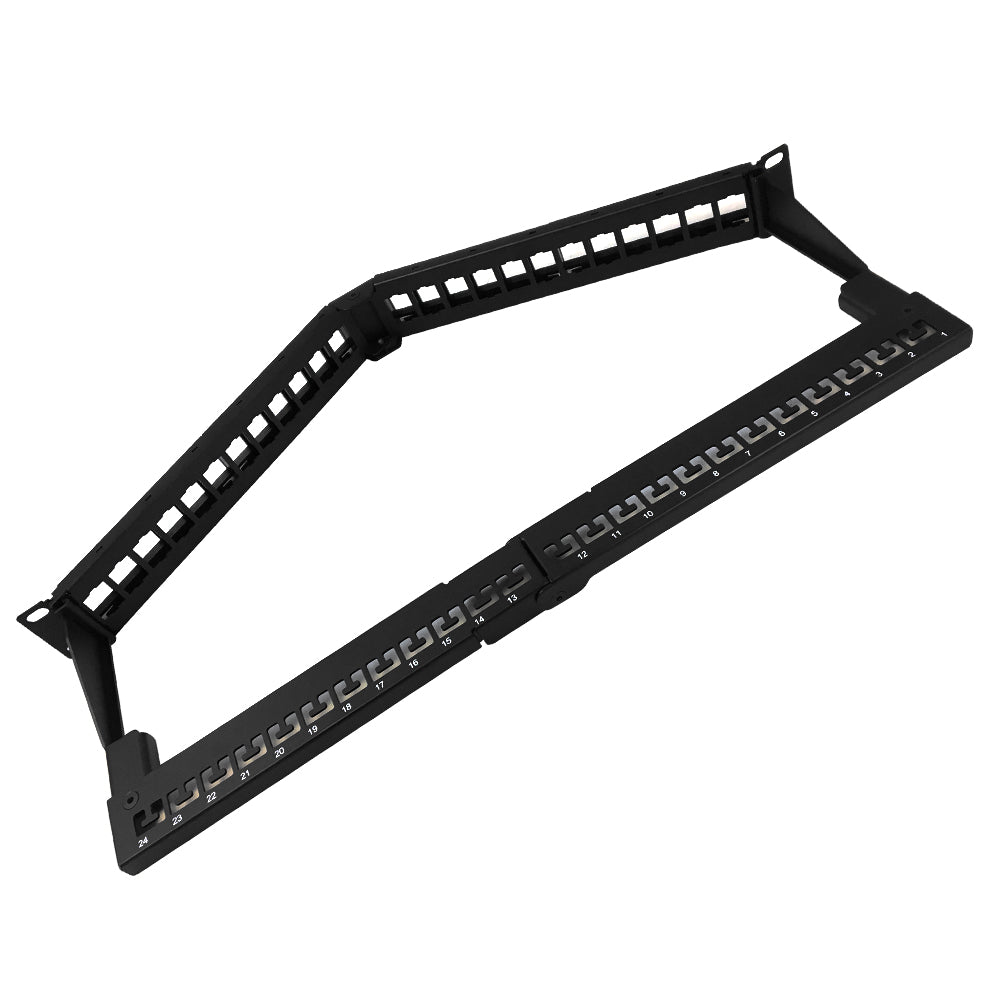 24-port Angled Keystone UTP Panel 1U w/ Cable Manager - Unloaded
