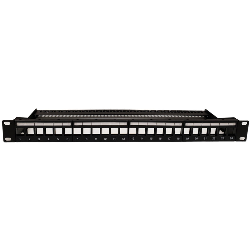 24-port Keystone Patch Panel 19 inch Rackmount 1U High Density with Cable Manager Unshielded - Unloaded