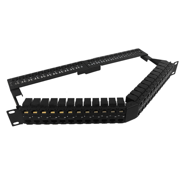 48-Port Angled CAT5e Patch Panel, 19" Rackmount 2U - Pass-Through