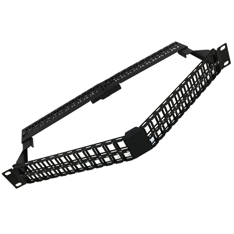 48-port Angled Keystone Patch Panel 19 inch Rackmount 1U with Cable Manager - Unloaded