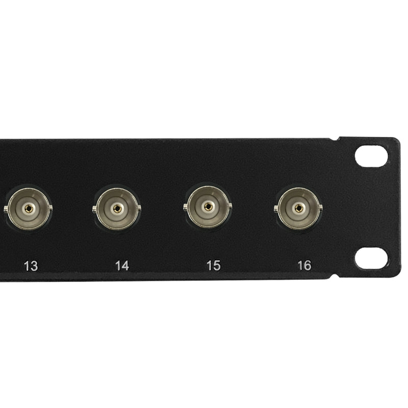 16-Port 75 Ohm BNC patch panel, 19 inch rackmount 1U