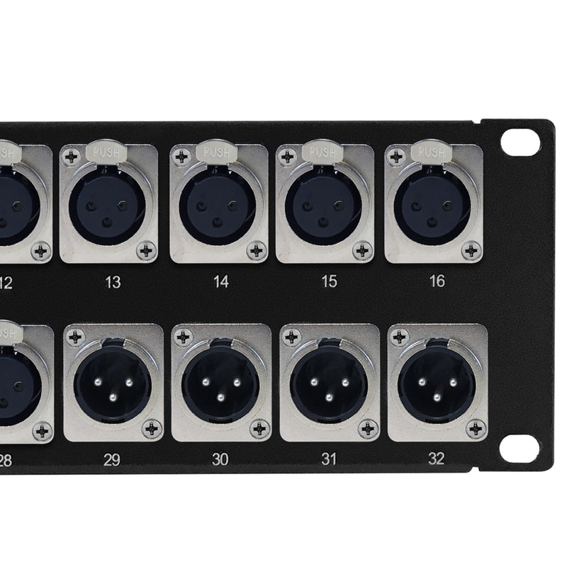28-Port Female + 4-port XLR Male patch panel, 19 inch rackmount 2U