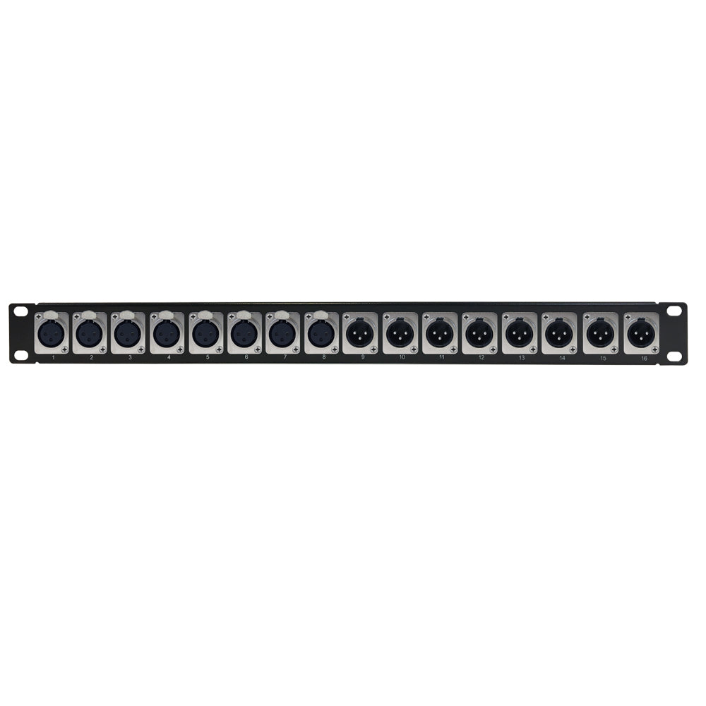 8-Port XLR Female + 8-port XLR Male patch panel, 19 inch rackmount 1U