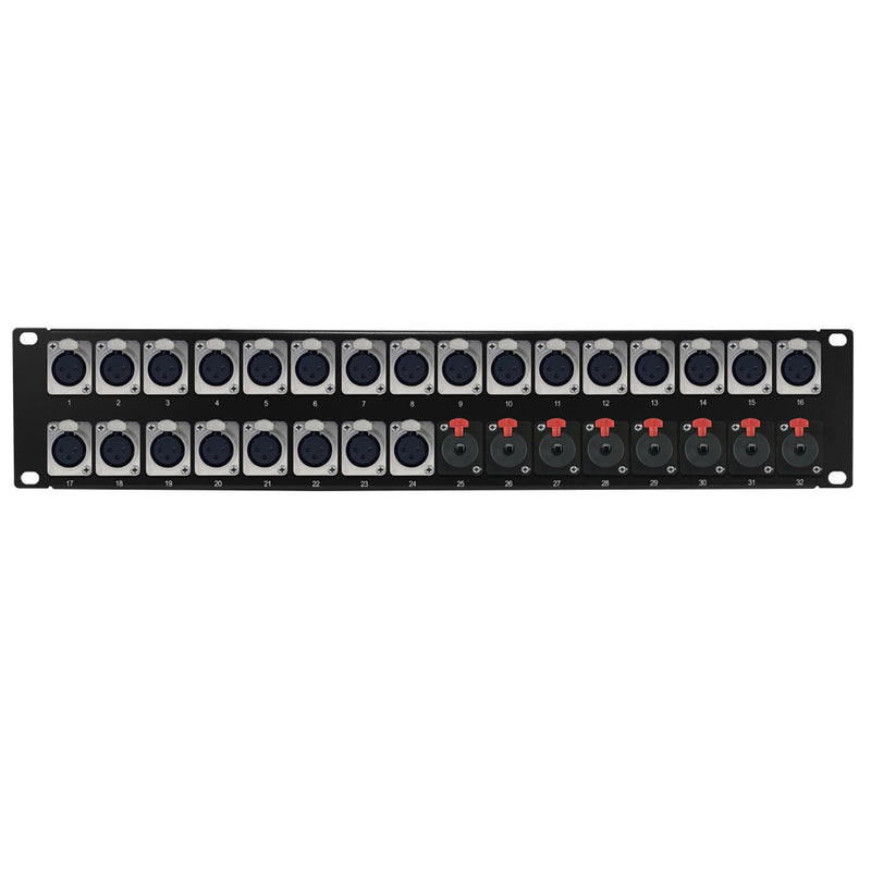 24-Port XLR Female + 8-Port TRS Female patch panel, 19 inch rackmount