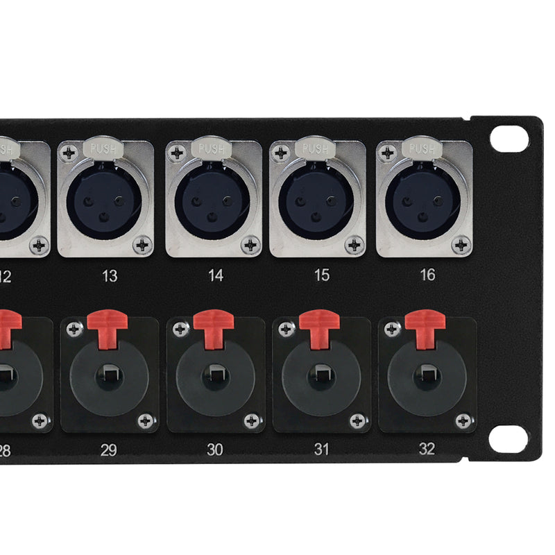 24-Port XLR + 8-Port TRS Female patch panel, 19 inch rackmount 2U