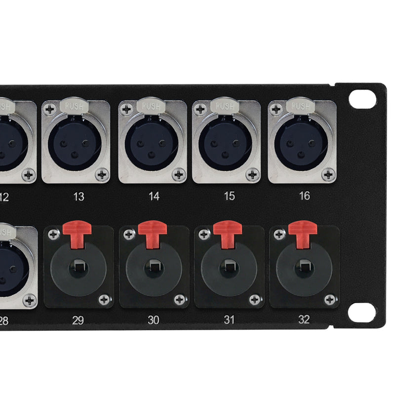 28-Port XLR + 4-Port TRS Female patch panel, 19 inch rackmount 2U