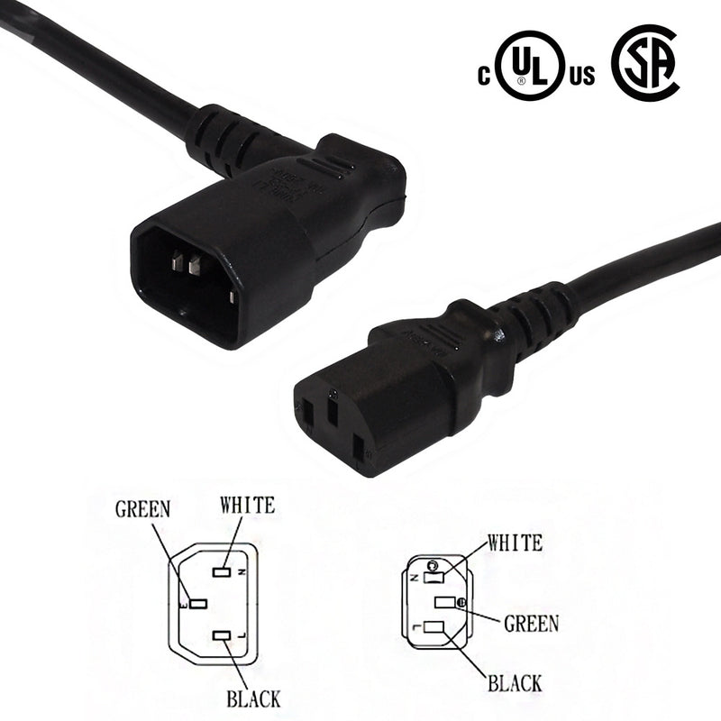 C13 to IEC C14 Right Angle Power Cable - SJT