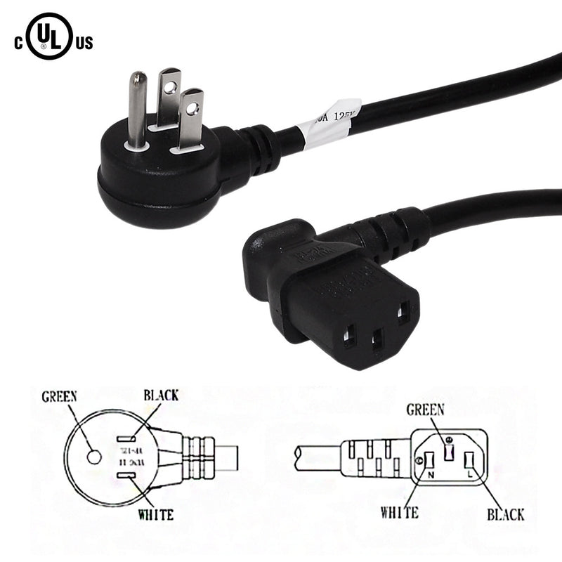 NEMA 5-15P Up to IEC C13 Right Angle Power Cable - SJT