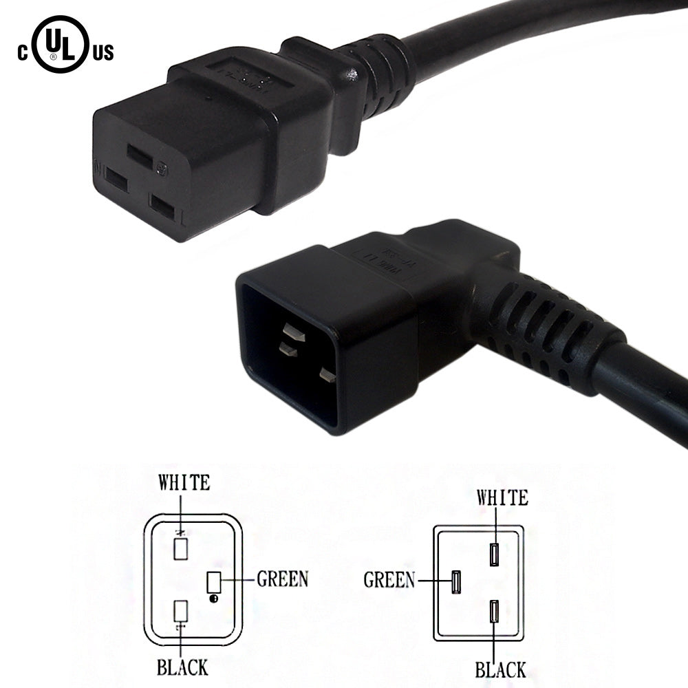 IEC C19 to IEC C20 Left Angle Power Cable - SJT Jacket