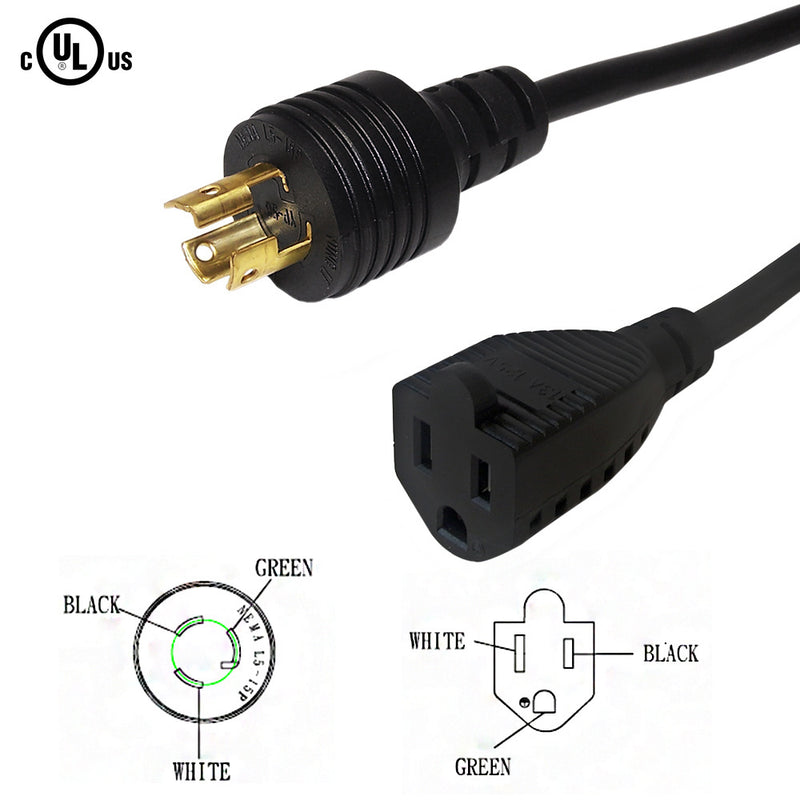 L5-15P to NEMA 5-15R Power Cable - SJT