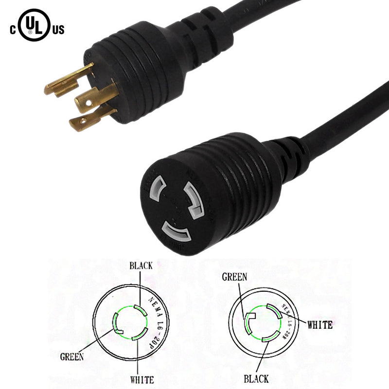 L6-20P to NEMA L6-20R Power Cable - SJT