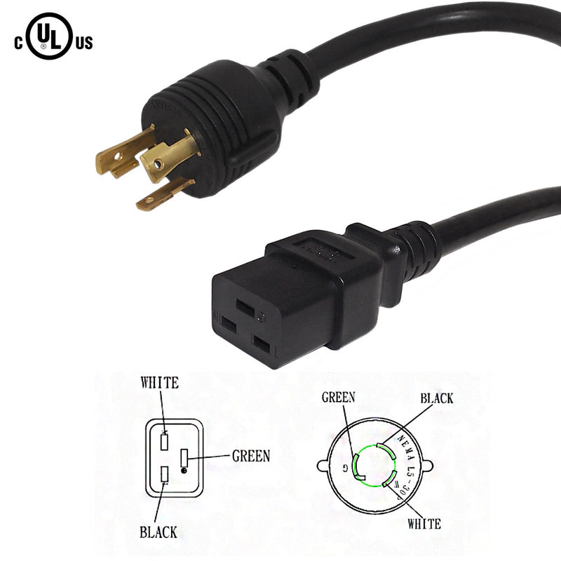 NEMA L5-30P to IEC C19 Power Cable - SJT