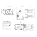 C13 Locking Power Cord Connector - Screw On - Right or Left Angle (IEC-Lock Part