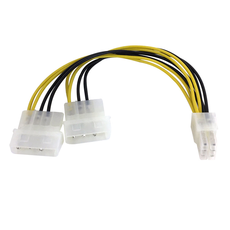 8 inch 6-pin PCI Female to 2x LP4 Male Internal PC Power Splitter Cable