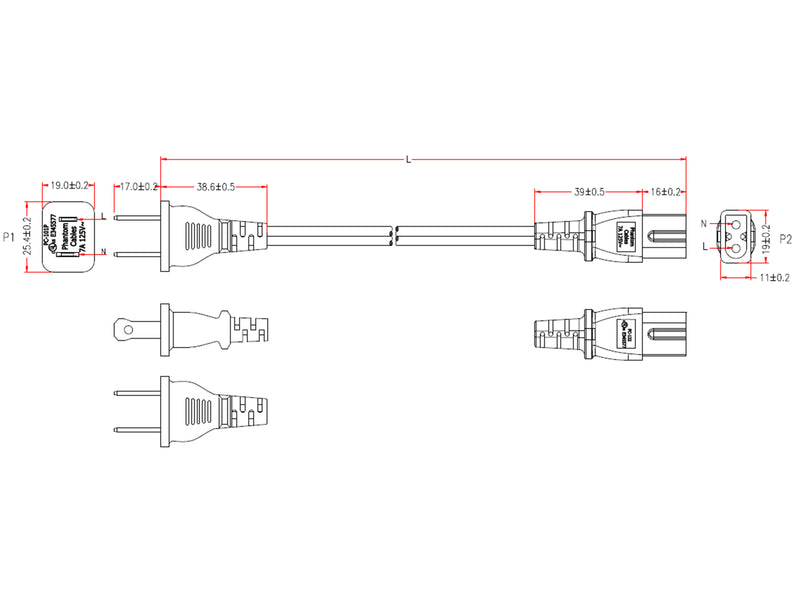 NEMA 1-15P to IEC C7 Power Cable - SPT-2