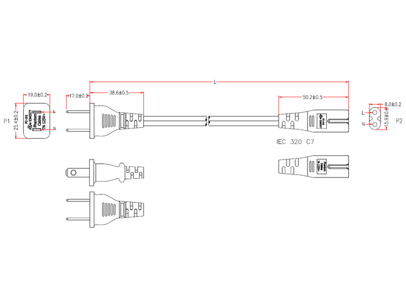 NEMA 1-15P to IEC C7 Power Cable - SPT-2