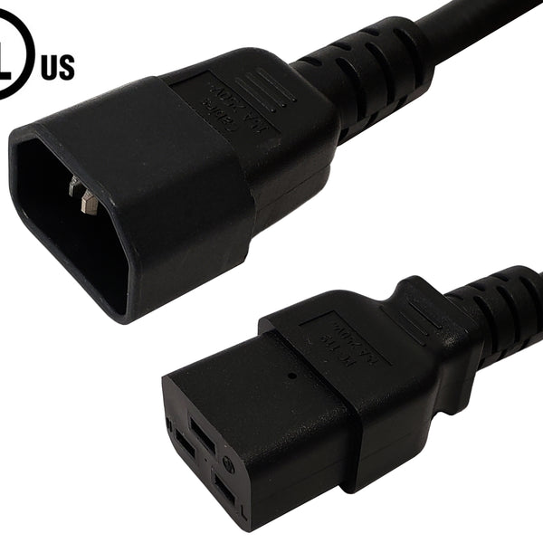 IEC C14 to IEC C19 Power Cable - 14AWG (15A 250V) - SJT Jacket