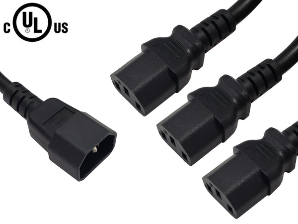 C14 to 3x IEC C13 Power Splitter Cable - SJT
