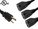 NEMA 5-15P to 3x NEMA 5-15R Power Splitter Cable - SJT