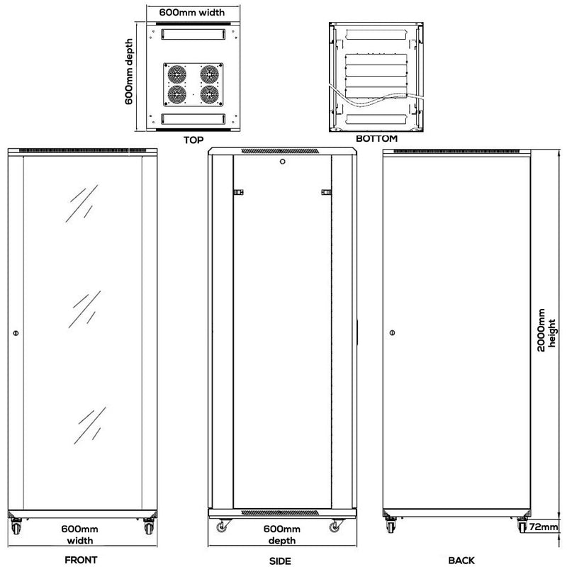 42U A/V and Networking Cabinet - Pre-Loaded with Fan Top, 9 Shelves & Blank Panels - Tapped Rails - Black