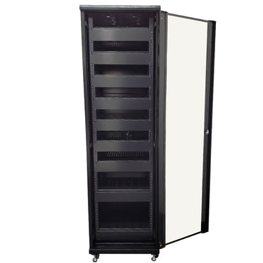 42U A/V and Networking Cabinet - Pre-Loaded with Fan Top, 9 Shelves &
