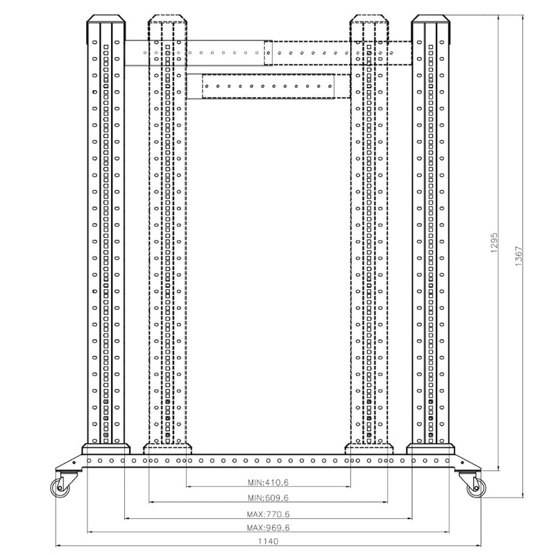 Four Post Relay Rack - 19 inch 26U, Square hole, Depth 24-36 inch