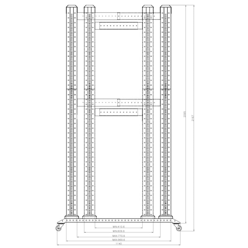 Four Post Relay Rack - 19 inch 42U, Square hole, Depth 24-36 inch