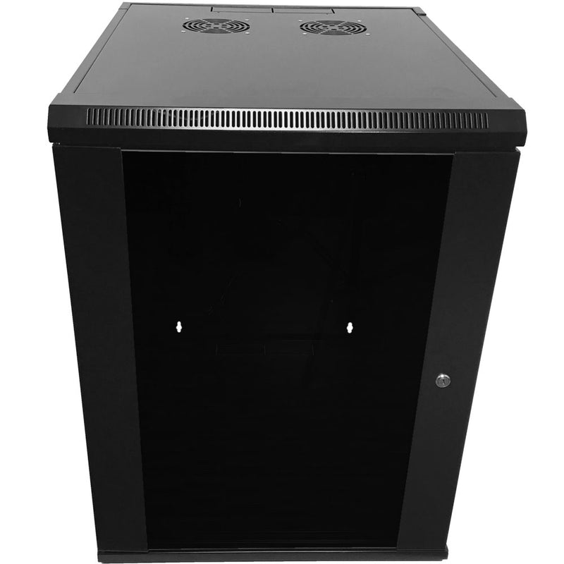 Wall Mount Cabinet 15U x 23 inch Usable Depth, Glass Door - Black