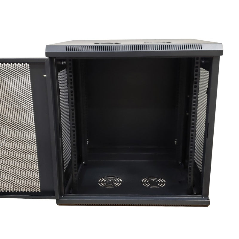 Wall Mount Swing-Out Cabinet 12U x 18.5" Usable Depth - Perforated Doors - Black