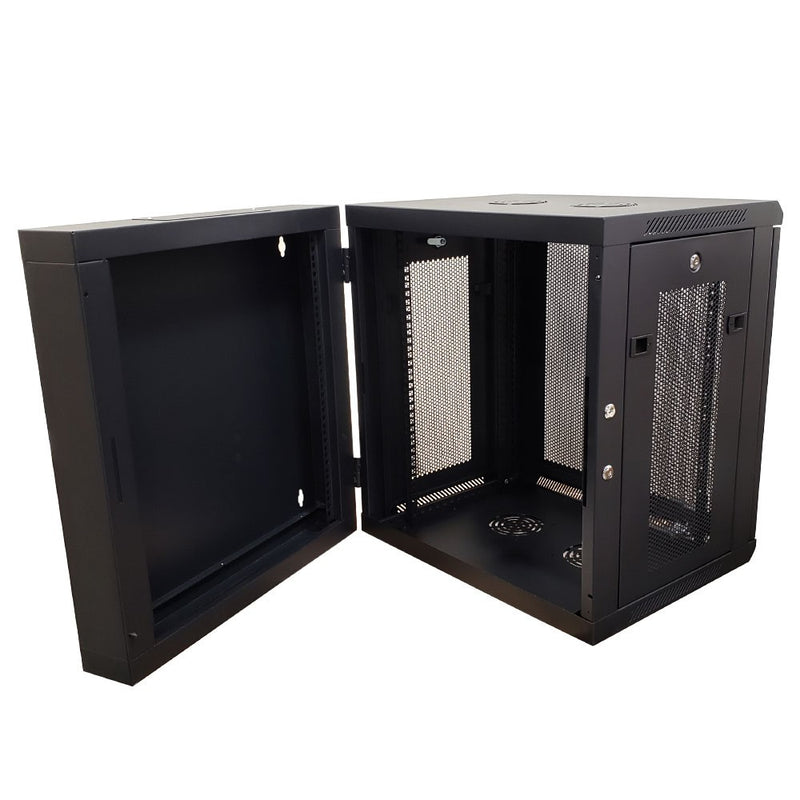 Wall Mount Swing-Out Cabinet 12U x 18.5" Usable Depth - Perforated Doors - Black