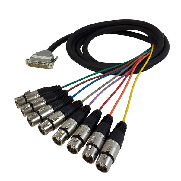 Premium Phantom Cables DB25 Male to XLR Female Balanced Analog 8-Channel Snake Cable