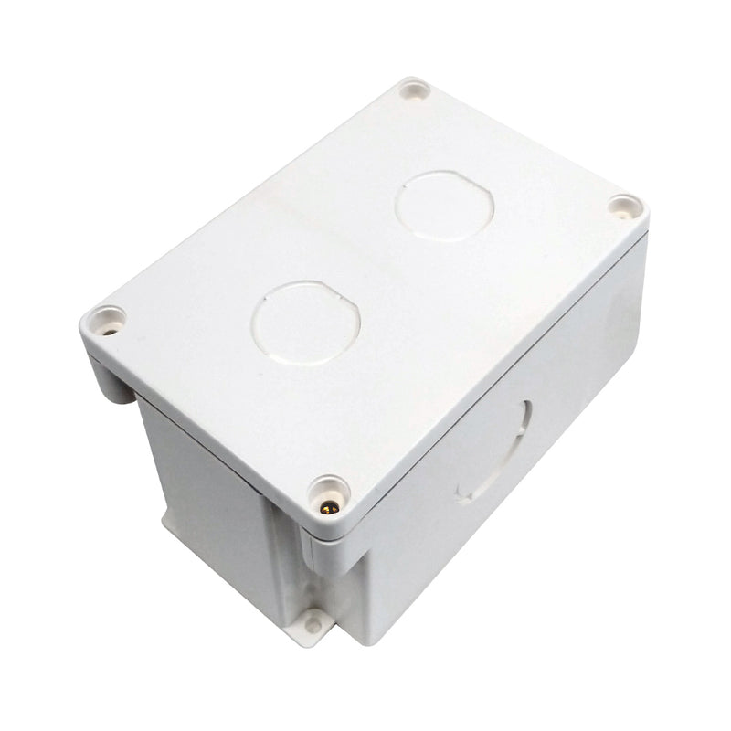 Single Gang Surface Mount Box with 2x Ethernet Bulkhead Knockouts Waterproof IP68 Rated - White