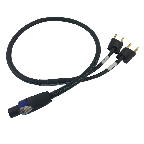 Premium Phantom Cables 4-Pole SpeakON to 2 xDual Banana Clip Speaker Cable FT4