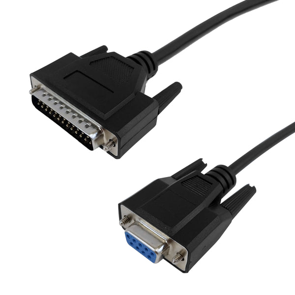DB9 Female to DB25 Male Serial Cable - Null-Modem