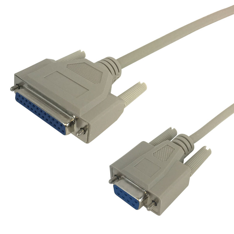 DB9 to DB25 Female Serial Cable - Null-Modem