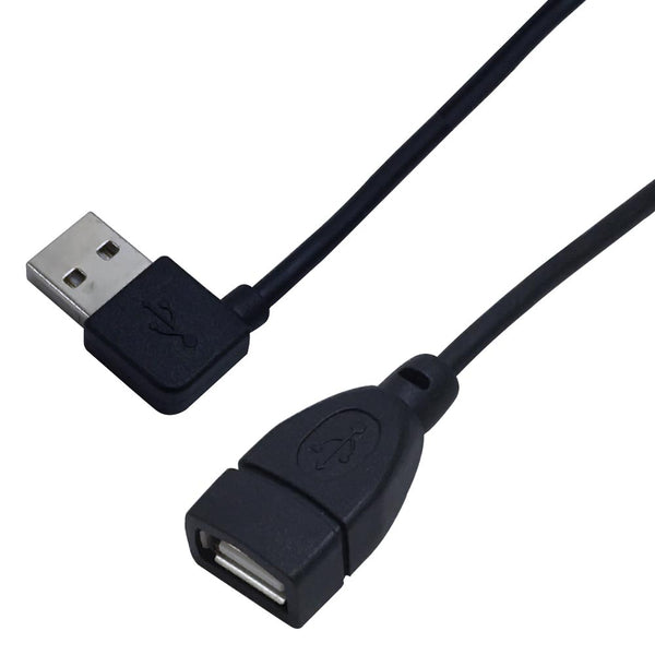 USB 2.0 Right/Left Angle Male to A Straight Female Cable - Black