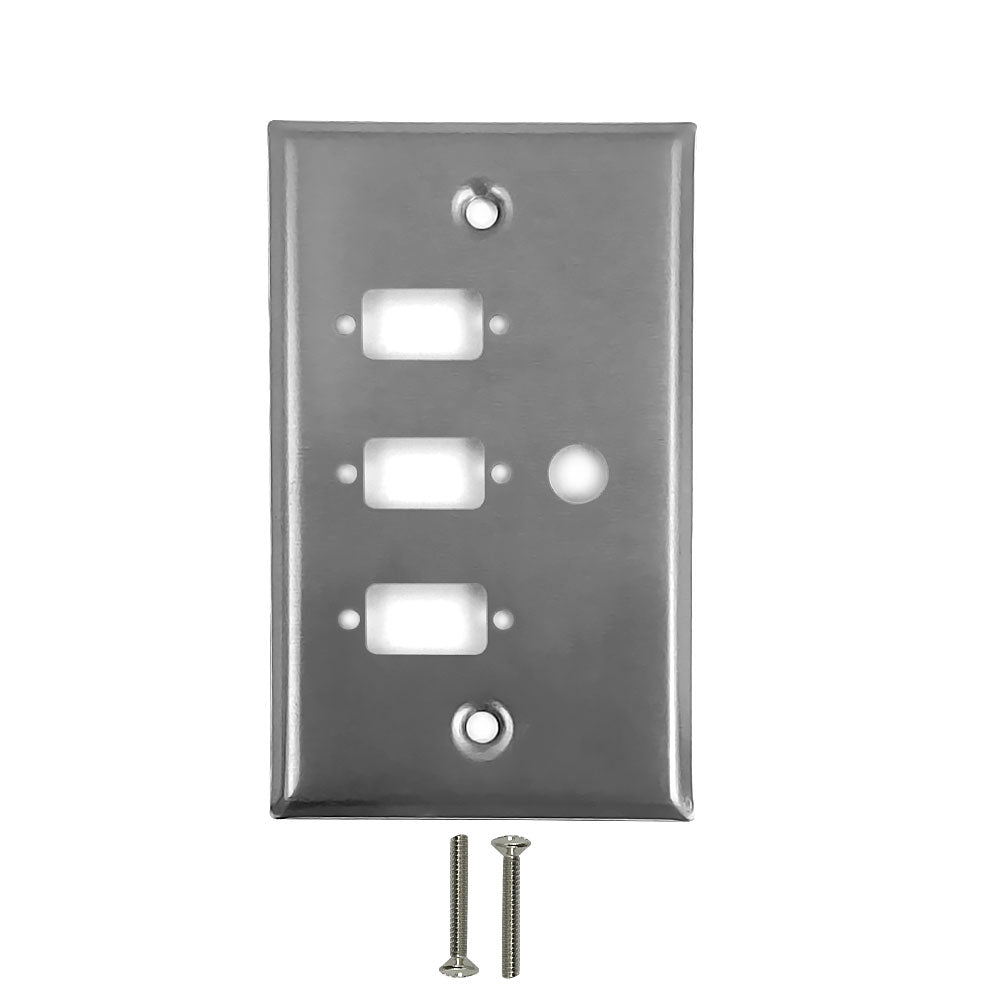 Single Gang - 3x ICDB Cutout - 1x 3/8 inch Hole - Stainless Steel Wall Plate