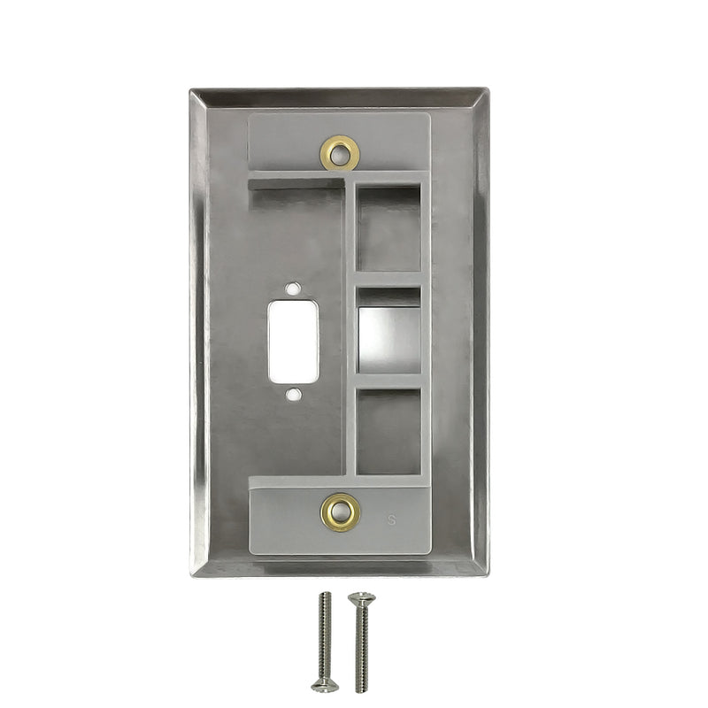 Wall Plate Single Gang, DB9, 1x Keystone - Stainless Steel