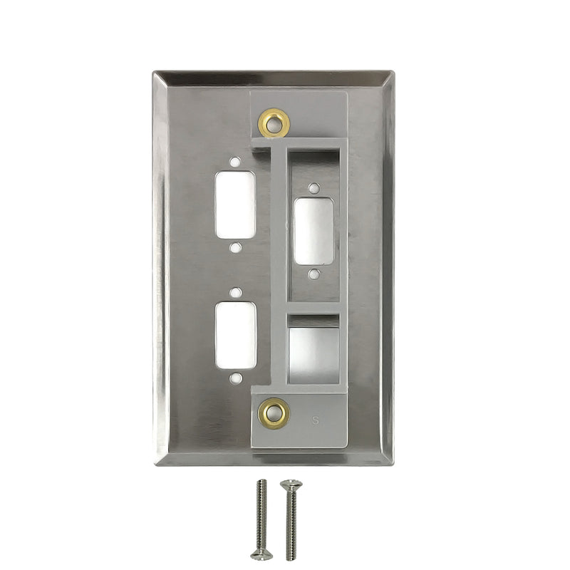 Wall Plate Single Gang, 3x DB9, 1x Keystone - Stainless Steel