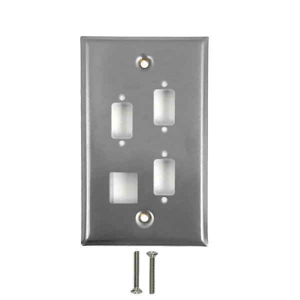 Wall Plate Single Gang, 3x DB9, 1x Keystone - Stainless Steel