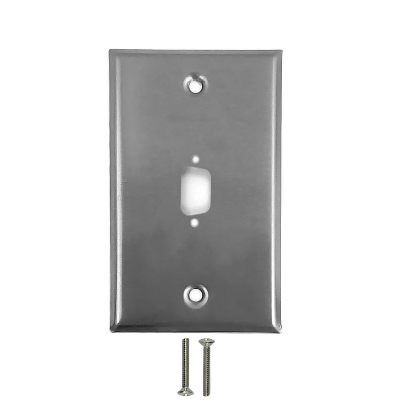Wall Plate Single Gang, 1x Vertical DB9 Hole - Stainless Steel