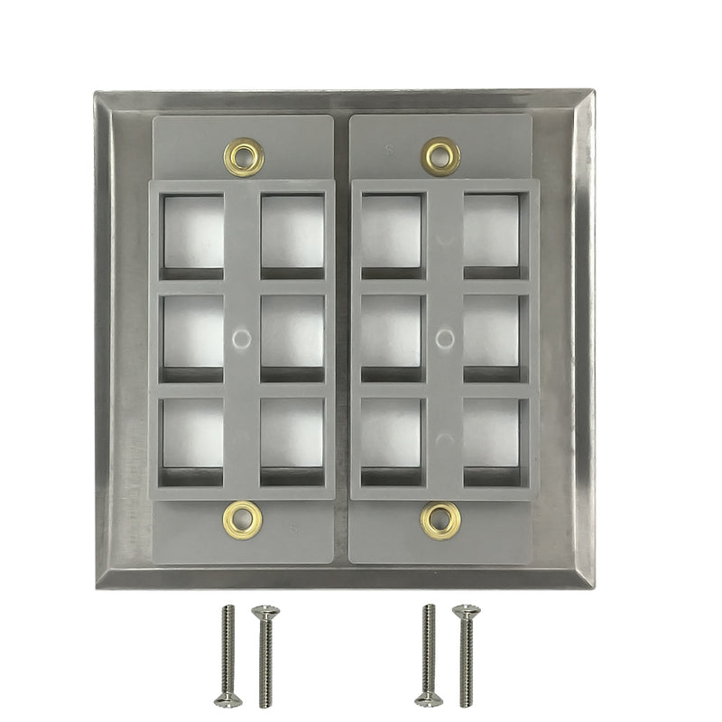 Double Gang, 12-Port Keystone Stainless Steel Wall Plate