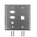 Double Gang, 2 x ICDB Size Cutout , 1 x 3/8 inch Hole, 1 x Keystone Stainless Steel Wall Plate