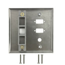 Double Gang, 2 x ICDB Size Cutout , 1 x 3/8 inch Hole, 1 x Keystone Stainless Steel Wall Plate