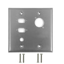Double Gang, 2 x ICDB Size Cutout , 1 x 3/8 inch Hole, 1 x D-Cut Stainless Steel Wall Plate
