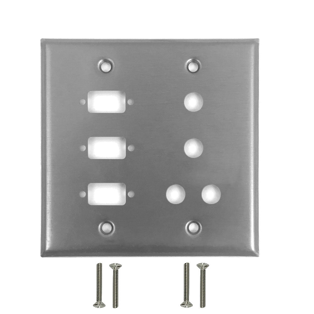 Double Gang - 3x ICDB Cutout  - 4x 3/8 inch Hole - Stainless Steel Wall Plate