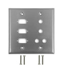 Double Gang, 3 x ICDB Size Cutout , 4 x 3/8 inch Hole Stainless Steel Wall Plate