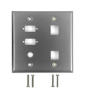 Double Gang, 2 x ICDB Size Cutout , 1 x 3/8 inch Hole, 2 x Keystone Stainless Steel Wall Plate