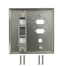 Double Gang, 2 x ICDB Size Cutout , 1 x 3/8 inch Hole, 2 x Keystone Stainless Steel Wall Plate