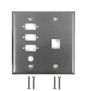 Double Gang, 3 x ICDB Size Cutout , 1 x 3/8 inch Hole, 1 x Keystone Stainless Steel Wall Plate